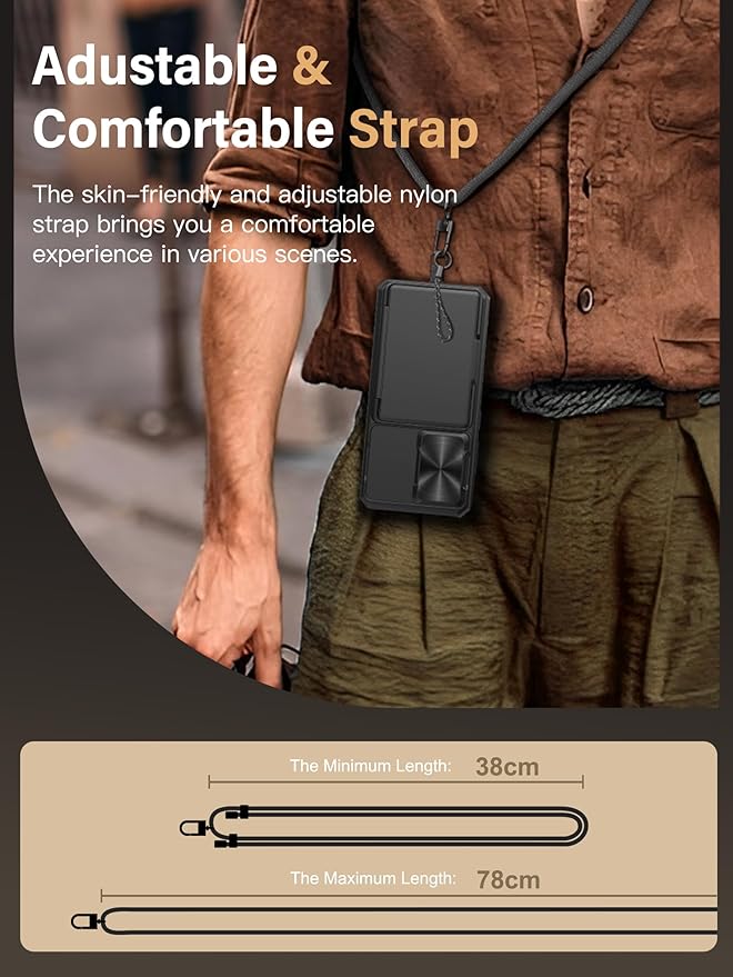 Vihibii for Samsung Galaxy S25 Case with Crossbody Lanyard Strap, Build-in Card Holder (4 Cards) [RFID Blocking] & Slide Camera Cover & Military Grade Drop Protection, Silicone Edge Cover, Black