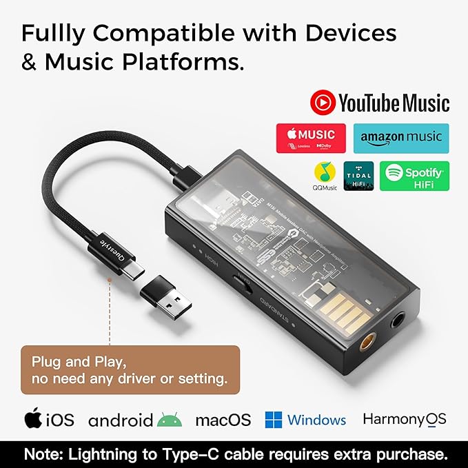 M15i Headphone Amplifier [MFi Certified] Portable USB C DAC Amps with 4.4mm and 3.5mm Dual Outputs Supports PCM 768kHz/DSD512 High Resolution Lossless for Smartphones/PC/Laptops
