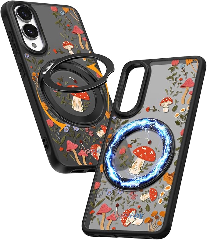 for Samsung Galaxy S25 Edge Case with 360° Rotatable Magnetic Ring - Compatible with MagSafe, Semi-Transparent Soft-Touch Material Shockproof, Cute Mushroom Design for Women Girl