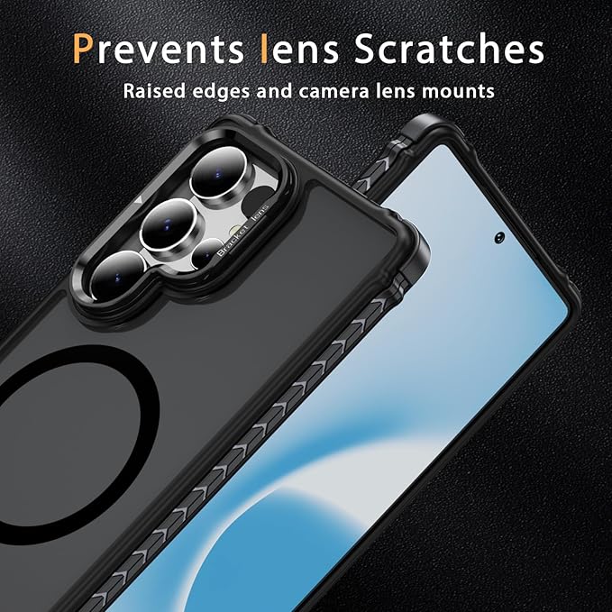 Magnetic for Samsung Galaxy S25 Ultra Case Black Fit for MagSafe Military-Grade Shockproof Protection Adjustable Kickstand Slim Matte Anti-Fingerprint Cover Men Women