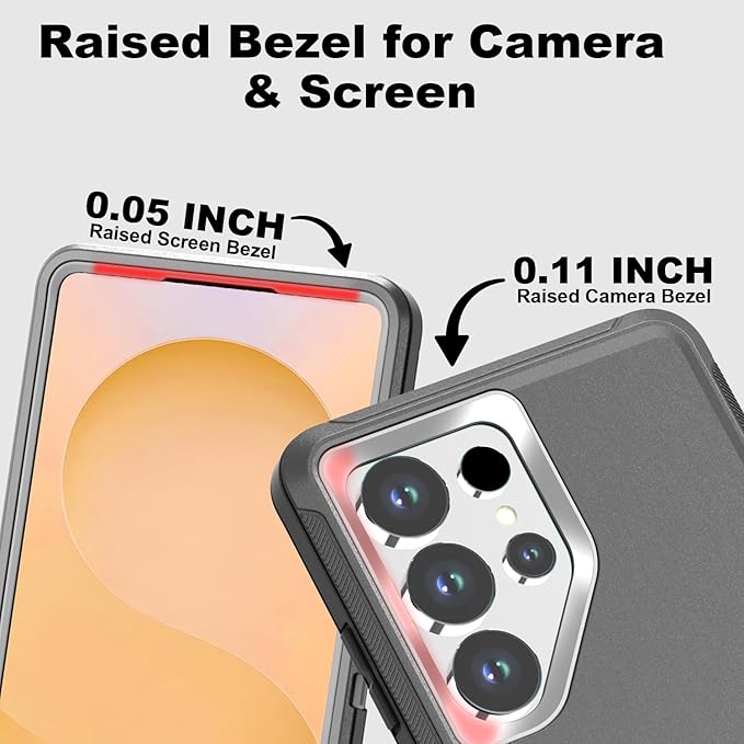 Designed for Samsung Galaxy S25 Ultra Case [with Privacy Screen Protector] 3-Layer Full Body Protection Rugged Shockproof Heavy Duty Phone Case Cover, Black/Grey