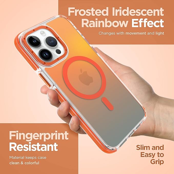 MOWIME Magnetic Case for iPhone 14 Pro Max [Compatible with Magsafe] [Cute Fashion Fluorescent Design] [1 Screen Protector] Slim Translucent Matte Case for iPhone 14 Pro Max 6.7" 2022, Orange