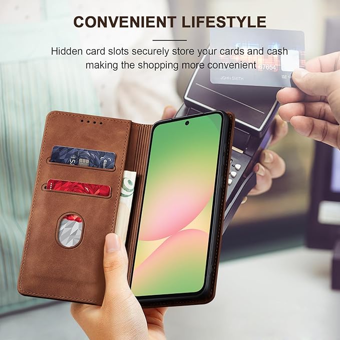 Jasonyu Flip Wallet Case for Samsung Galaxy A56 5G,Leather Magnetic Folio Cover with Card Holder,Kickstand - TPU Shockproof Durable Protective Phone Case,Brown