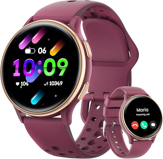 Smart Watch, Smart Watches for Women Men with 400+ Watch Face, 70+ Sport Modes, 24/7 Heart Rate, Sleep Monitor, Answer/Make Calls, Waterproof Activity Fitness Tracker for Android & iPhone (Wine Red)