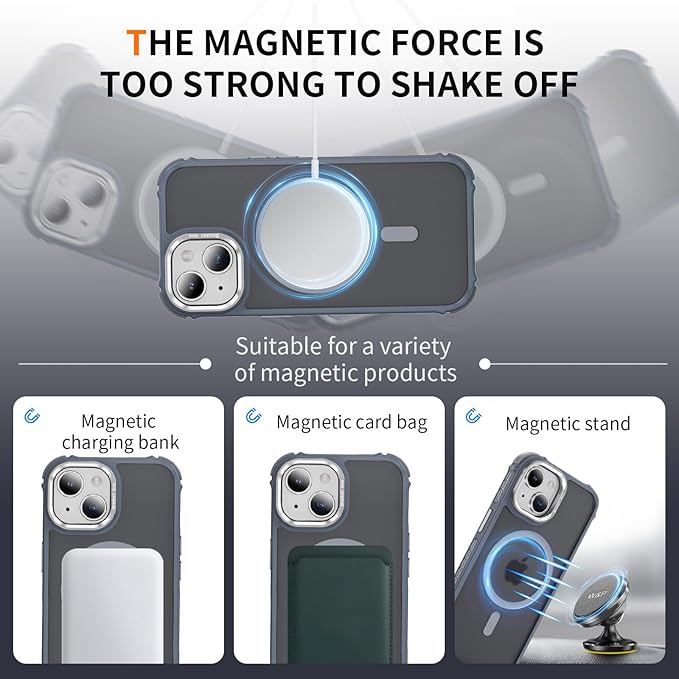 for iPhone 14 Plus Case Magnetic for iPhone 15 Plus / 14 Plus Phone 6.7 Inch, Supports Wireless Charging, Compatible with MagSafe, Magnetic Case for iPhone 14 Plus / 15 Plus, Grey
