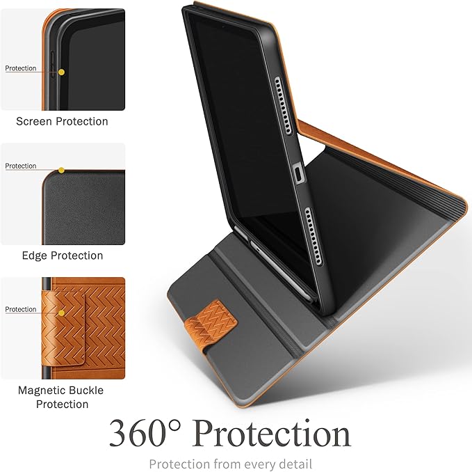 auaua Case for iPad (A16) 11th Generation 11 Inch 2025, iPad 10th Generation 10.9 Inch 2022, with Pencil Holder, Auto Sleep/Wake, Adjustable Stand, PU Leather (Brown)