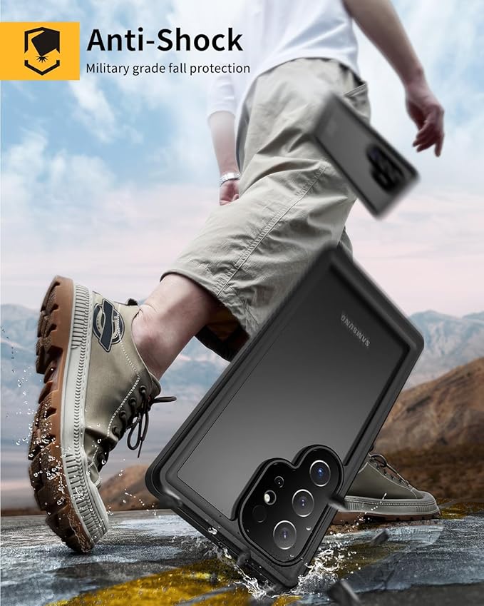 Lanhiem for Samsung Galaxy S24 Ultra Case, IP68 Waterproof Dustproof, Built-in Screen Protector, Rugged Full Body Shockproof Protective Cover for Galaxy S24 Ultra 5G 6.8 Inch, Black