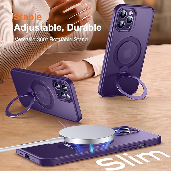 360° O-Ring MagStander for iPhone 12 Pro Max Case with Magnetic Kickstand Ring Holder [Compatible with MagSafe][360°Rotate Stand][Military Shockproof] iPhone 12 Pro Max Phone Cover Purple