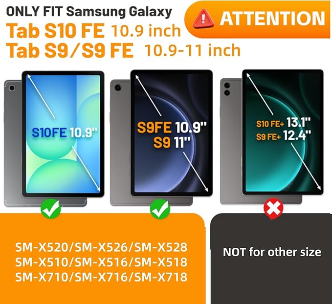 HXCASEAC Case for Samsung Galaxy Tab S10 Lite / S10 FE / S9 FE 5G 10.9 inch, Shockproof Design with Screen Protector/Hand Strap/S Pen Holder, Protective Samsung Galaxy S10 Lite Tablet Case, Orange