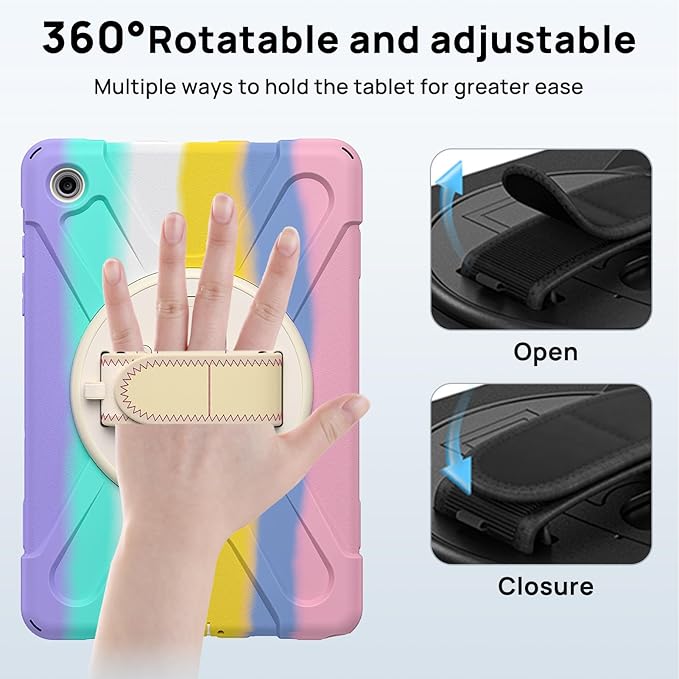 Gerutek Case for Samsung Galaxy Tab A9+/ A9 Plus Case 11" 2023, Full-Body Drop Protection Shockproof Cover with Screen Protector, 360° Rotating Stand, Hand/Shoulder Strap, Pencil Holder, Dazzling Pink