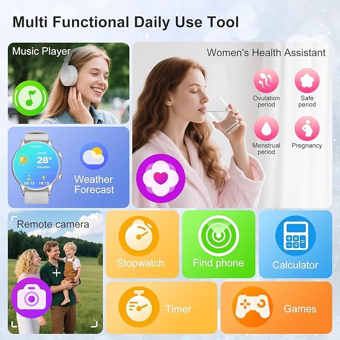 Smart Watch for Women, 1.77" Fitness Tracker with Heart Rate/Sleep/SpO2/Stress Monitor, Fitness Watch for Answer Calls, IP68 Smartwatch for iOS Android, Step Counter Watch, 123+ Sport Modes,2 Bands