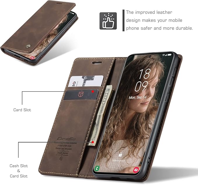 for Samsung Galaxy S21 Case, Flip Wallet Leather Case with Card Holder Magnetic Closure Shockproof Kickstand Protective Phone Cases Cover for Samsung S21,Coffee