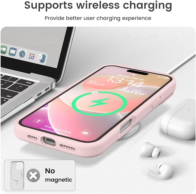 Vooii Compatible with iPhone 16 Pro Case, Liquid Silicone Upgrade [Camera Protection] [Soft Anti-Scratch Microfiber Lining] Shockproof Phone Case for iPhone 16 Pro 6.3 inch - Chalk Pink