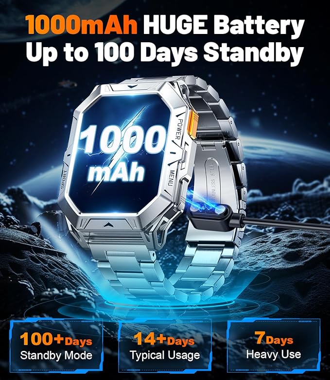 LIGE Military Smart Watches for Men(Answer/Make Calls),100-Day Battery Life,2.13" AMOLED Outdoor Sports Smartwatch with Compass,Heart Rate/Sleep Monitor Fitness Tracker for Android iOS,Sliver