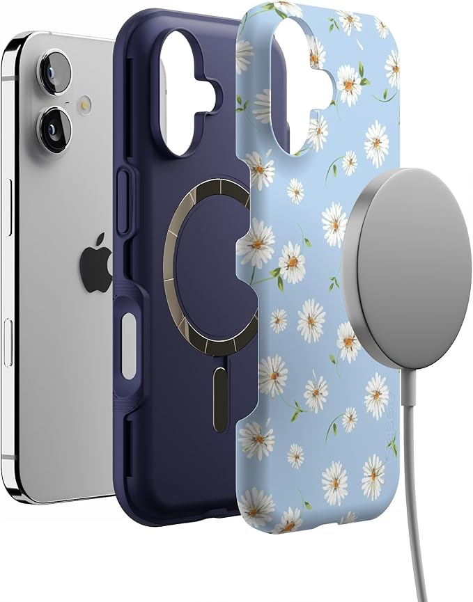 Casely iPhone 17 Case | Daisy Daydream | Baby Blue Floral | Bold Protective Design | Compatible with MagSafe