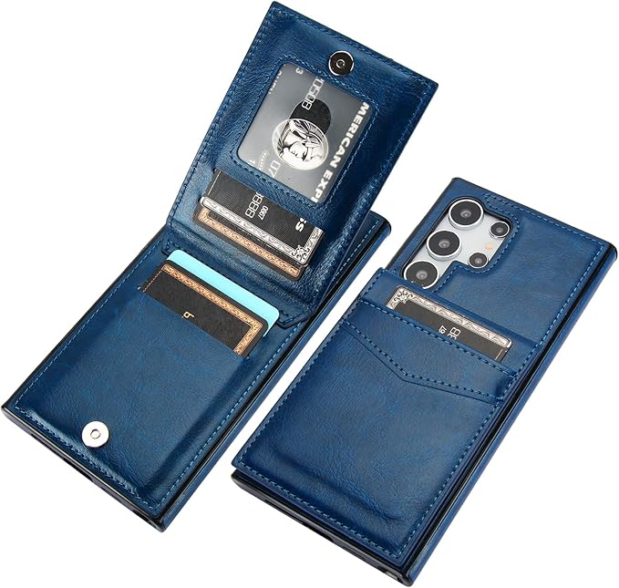 KIHUWEY for Samsung Galaxy S24 Ultra Case Wallet with Credit Card Holder, Flip Premium Leather Magnetic Clasp Kickstand Heavy Duty Protective Cover for Samsung Galaxy S24 Ultra 6.8" (Blue)