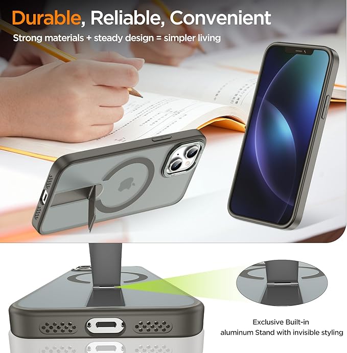 for iPhone 14 Case Compatible with Magsafe, Built-in Invisible Stand [Military Drop Protection] Strong Magnetic Shockproof Slim Protective Phone Case Cover for iPhone 14 6.1" (Gray)