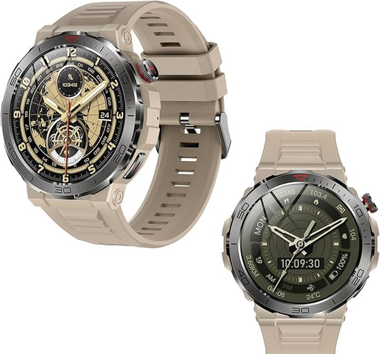 Smart Watch 1.43" AMOLED Display, Bluetooth Calling, IP68 Waterproof, Heart Rate Monitoring, Sleep Monitoring，Multi-Sport Fitness Tracking, Voice Assistant (Yellow)