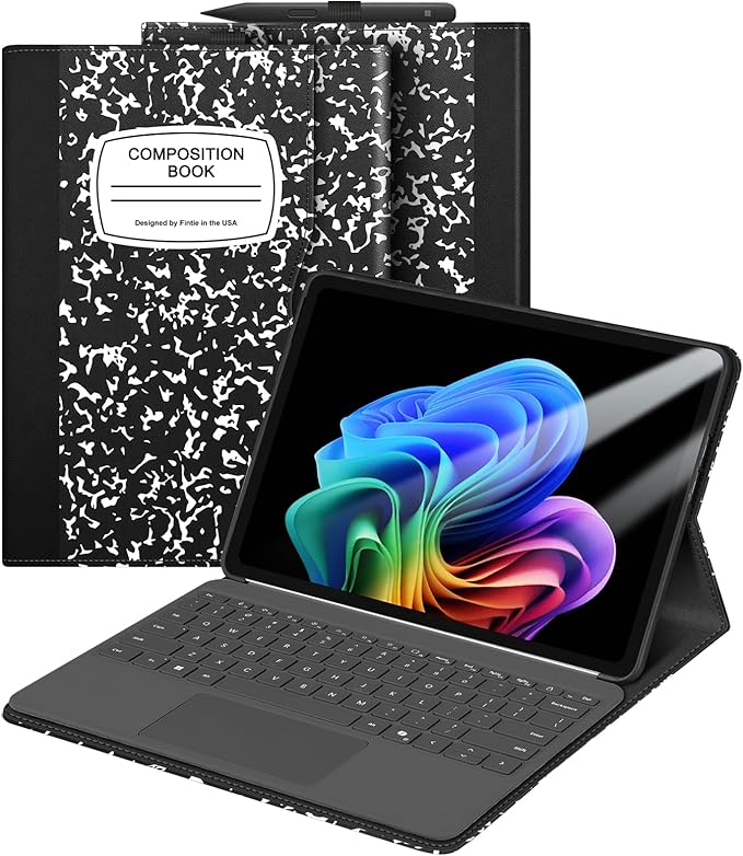 Fintie Protective Case for Microsoft Surface Pro 12 Inch (2025), Multi-Angle Viewing Portfolio Business TPU Back Cover with Pocket & Stylus Holder, Compatible with Type Cover Keyboard (Com-Book)