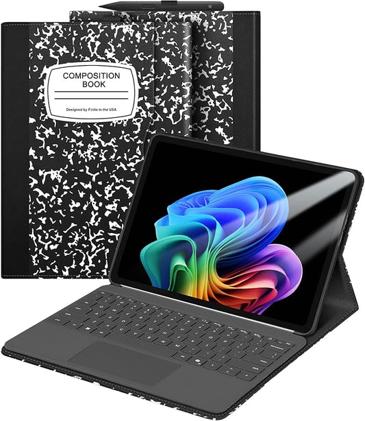 Fintie Protective Case for Microsoft Surface Pro 12 Inch (2025), Multi-Angle Viewing Portfolio Business TPU Back Cover with Pocket & Stylus Holder, Compatible with Type Cover Keyboard (Com-Book)