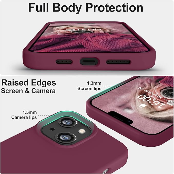 Vooii Compatible with iPhone 14 Case,[Silky Touch Premium Liquid Silicone] [Soft Anti-Scratch Microfiber Lining], Ultra Slim Shockproof Protective Case for iPhone 14 - WineRed