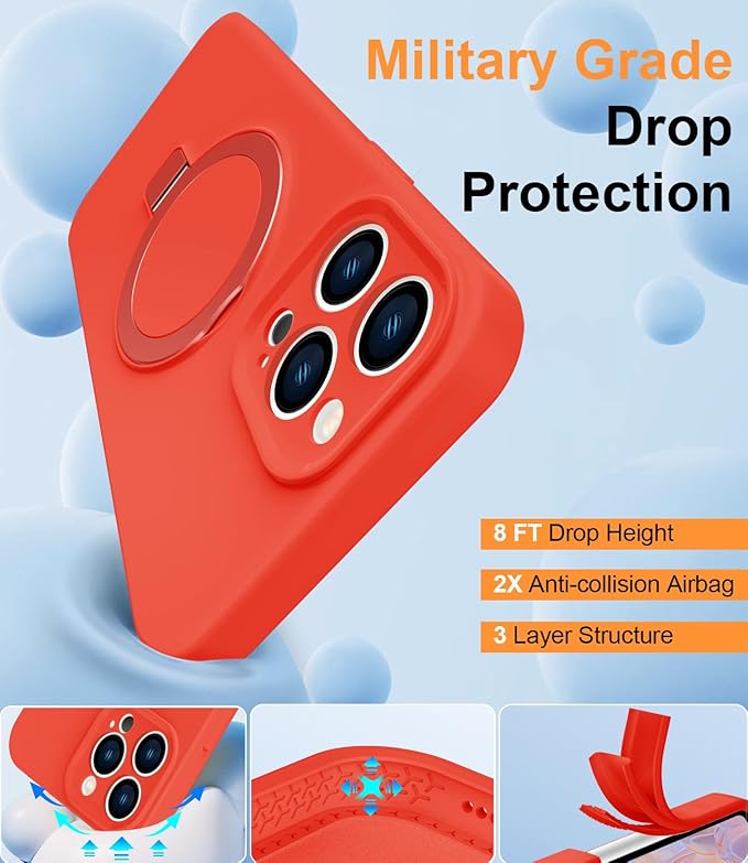 ZHK Liquid Silicone Designed for iPhone 12 pro Case with Magnet Stand, [Precise Camera Lens Protection][Mil-Grade Drop Shockproof][Soft Anti-Scratch Microfiber Lining] Slim Fit Cover, Red