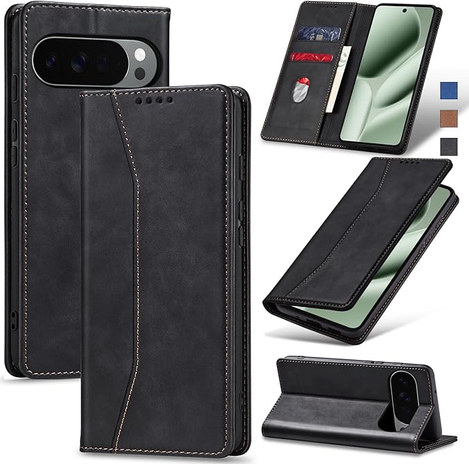 Jasonyu Flip Wallet Case for Google Pixel 10 Pro XL 5G,Leather Magnetic Folio Cover with Card Holder,Kickstand - TPU Shockproof Durable Protective Phone Case,Black