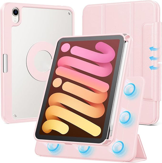 SPARIN Case for iPad mini 7 A17 Pro 2024/iPad Mini 6 2021 8.3 Inch, Detachable Magnetic Cover, Portrait/Landscape Stand with Pencil Holder, Support Auto Wake/Sleep (Pink)