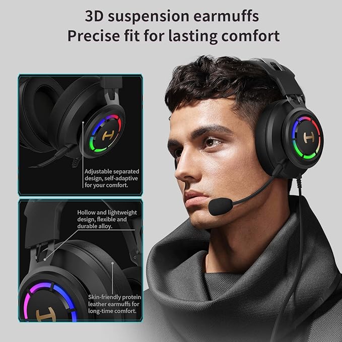 Edifier 7.1 Hi-Res Sound PC Gaming Headset Weird USB Over-Ear Headphone Noise Cancelling Mic RGB Light for PC PS4 Laptop Mac Desktop