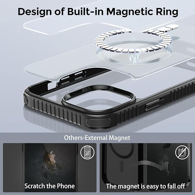 UNBREAKcable Magnetic Case for iPhone 14 Pro Max, [Compatible with MagSafe] [Military Grade Shockproof] [Non-Slip] Translucent Matte Back& Soft Silicone Airbag Bumper for Apple 6.7inch – Black