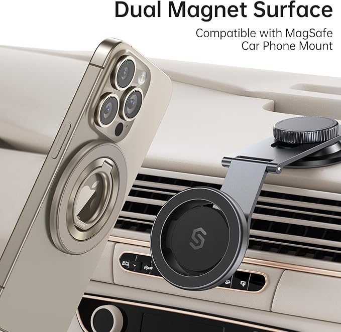 Syncwire Magnetic Phone Ring Holder for MagSafe, Magnetic Ring Holder Cell Phone Grip Stand Finger Ring Kickstand with Two-Sided Magnetic Compatible iPhone 16 Pro Max 15 14 13 12 Android - Titanium