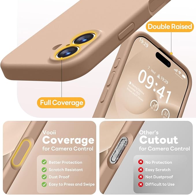 Vooii Magnetic Compatible with iPhone 17 Case (Compatible with Magsafe) (Upgraded Camera Protection) Liquid Silicone Shockproof Full Body Protective Phone Cover for Women Men, Light Brown, 6.3"