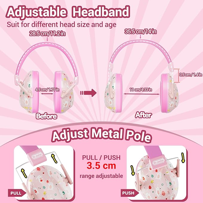 Dr.meter Ear Muffs for Noise Reduction: 27SNR Noise Cancelling Headphones for Kids Adults - Toddler Kids Ear Protection for Monster Truck, Autism Sensory, Mowing, Concerts, Fireworks- Pink