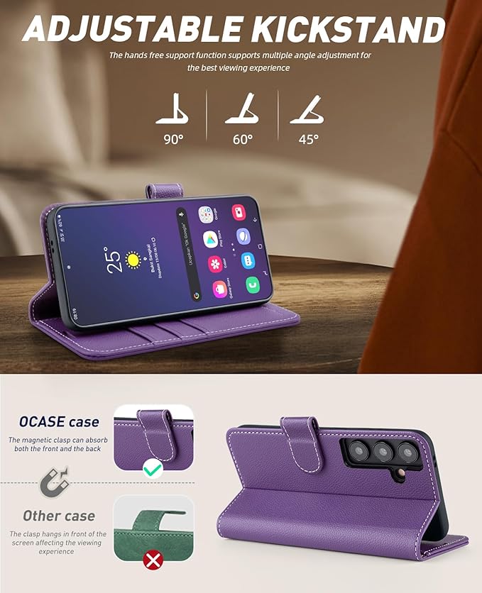 OCASE Compatible with Galaxy S24 5G Wallet Case, PU Leather Flip Folio Case with Card Holders RFID Blocking Kickstand [Shockproof TPU Inner Shell] Phone Cover (2024), Litchi Purple
