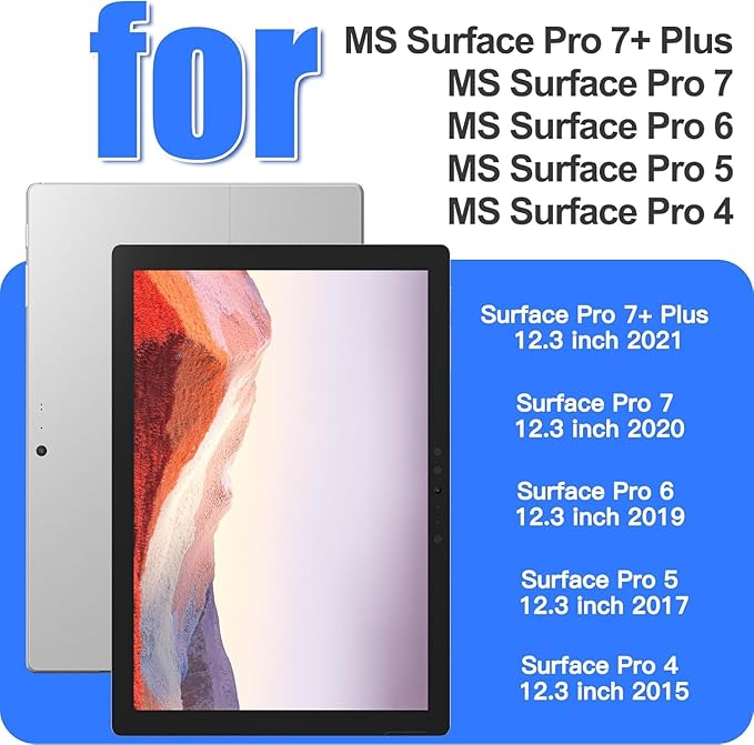 DreamerX for Microsoft Surface Pro 7+ Plus/Pro 7/6/5/4 12.3" Case, Heavy Duty Rugged Full Body Drop Protective Silicone Kids Cover w/Rotating Stand Hand Strap Pen Holder Carrying Shoulder Strap Black