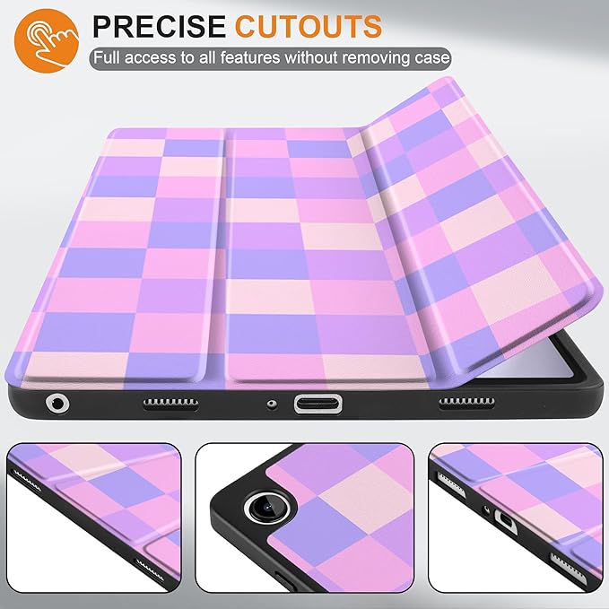 MEEgoodo Case for Samsung Galaxy Tab A9 Plus 11 inch Cover 2024 2023 with S Pen Holder, A9+ Smart Tablet Cases with Trifold Stand+Soft TPU Back Shell+Smart Auto Wake/Sleep, Colorful Square Pattern