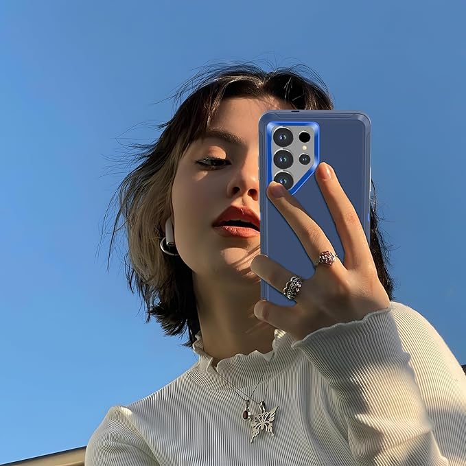 Designed for Samsung Galaxy S24 Ultra Case [with Privacy Screen Protector] 3-Layer Full Body Protection Rugged Shockproof Heavy Duty Phone Case Cover, Navy Blue