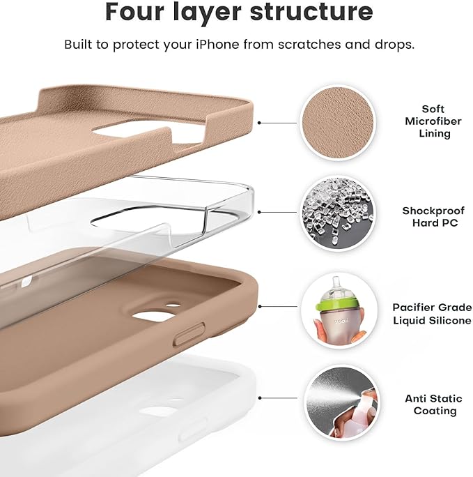 Vooii Compatible with iPhone 15 Plus Case, Upgrade Liquid Silicone [Enhanced Camera Protection] [Soft Anti-Scratch Microfiber Lining] Shockproof Phone Case for iPhone 15 Plus 6.7 inch - Light Brown