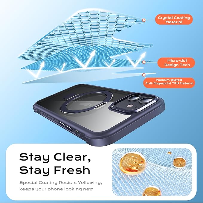 Anqrp O-Ring Magnetic Kickstand Clear Case for iPhone 12/12 Pro, Compatible with Mag-Safe, Military-Grade Reinforced 4-Corners Anti-Yellowing Transparent Phone Case Cover for iPhone 12/12 Pro, Blue