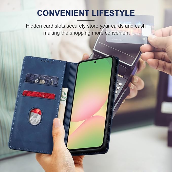 Jasonyu Flip Wallet Case for Samsung Galaxy A56 5G,Leather Magnetic Folio Cover with Card Holder,Kickstand - TPU Shockproof Durable Protective Phone Case,Blue