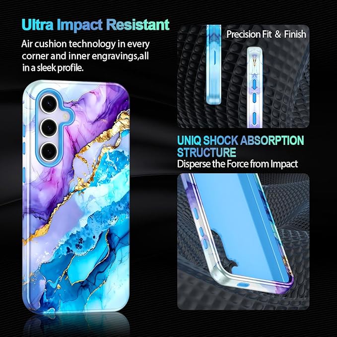 Casetego for Galaxy S25 FE Case,Compatible with MagSafe,[Military Grade Drop Test] Full Body Protection Slim Shockproof Rugged Marble Women Case for Samsung Galaxy S25 FE 6.7 inch,Azure Blue