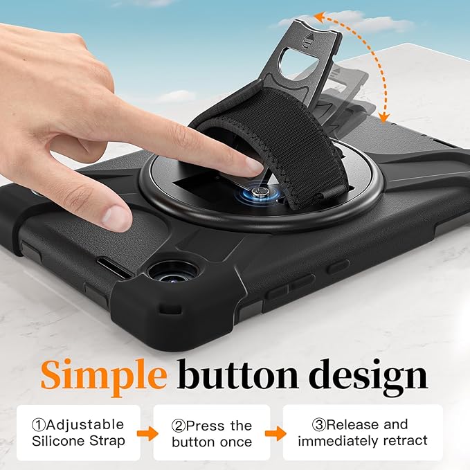 ZenRich Rugged Case for Lenovo Tab One 8.7" (2025) & Tab K9 TAB-305FU, Heavy Duty Shockproof Protective Case with 360° Rotating Kickstand, Hand Strap, Shoulder Belt