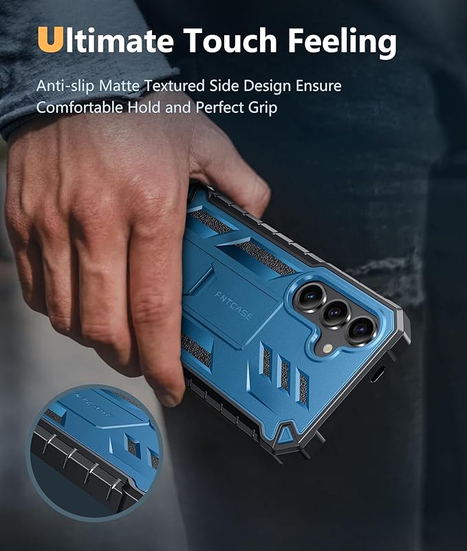 FNTCASE for Samsung Galaxy S24 Case: Military Grade Shockproof Protective Phone Cover with Kickstand | Rugged Full Drop Proof Protection | Dual Layer Matte Textured TPU Cases - 6.2 inches (Blue)