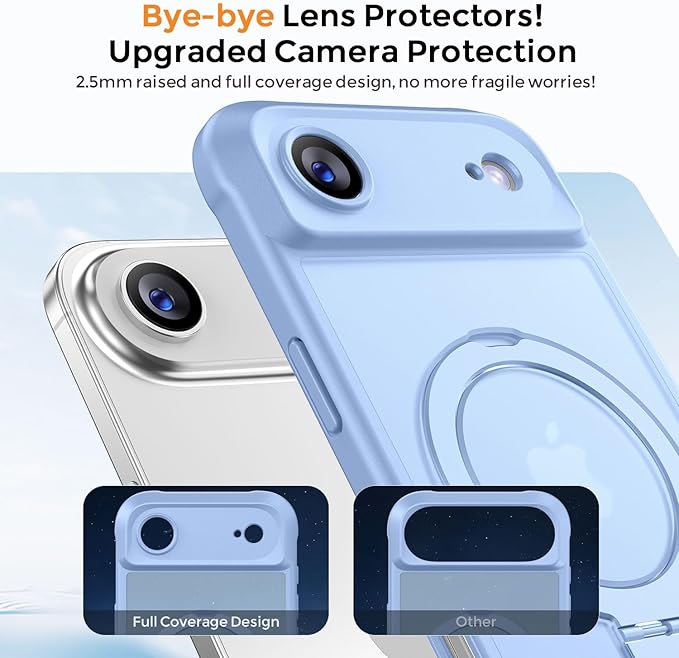 MOCCA Compatible with iPhone Air Case with Magnetic Invisible Stand [Full Camera Protection] [Compatible with Magsafe] Military Drop Shockproof Translucent Matte Phone Case Cover 6.5",Light Blue