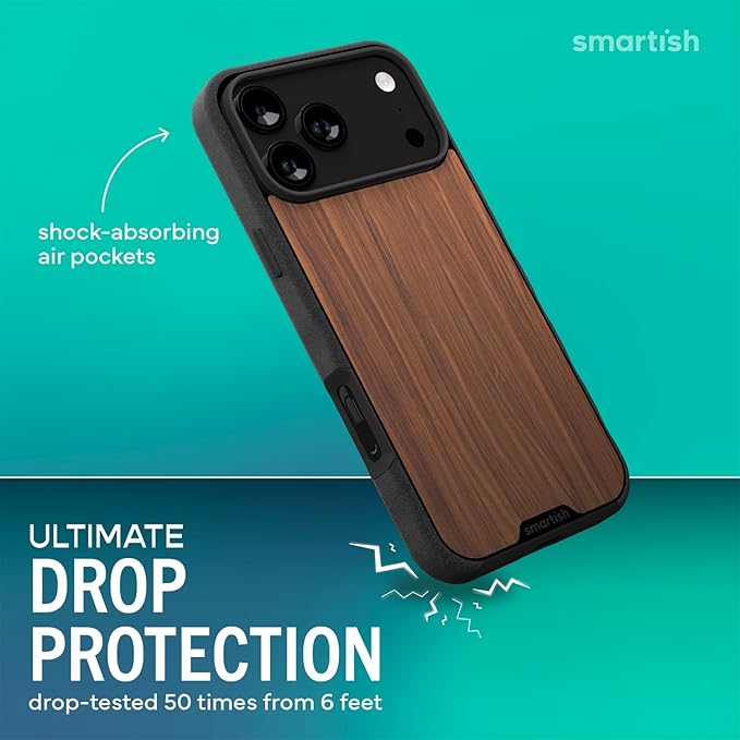 Smartish® iPhone 17 Pro MagSafe Case - Gripmunk Magnetic Slim Case [Lightweight + Protective] Thin Grip Cover with Microfiber Lining for Apple iPhone 17 Pro - Walnut Woods