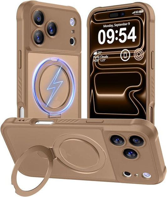 MOCCA Compatible with iPhone 17 Pro Max Case with Magnetic Invisible Stand [Full Camera Protection] [Compatible with Magsafe] Military Drop Shockproof Translucent Matte Phone Case Cover 6.9",Brown