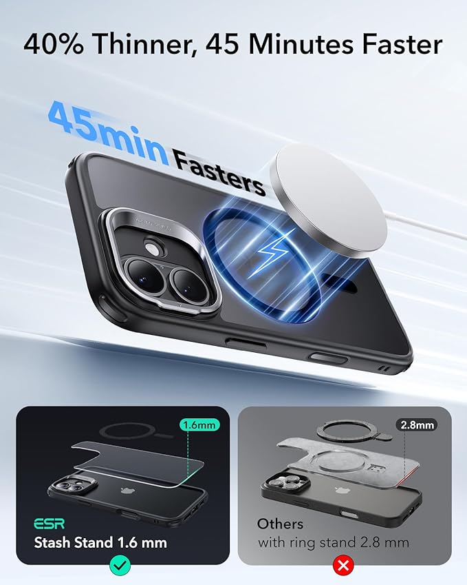 ESR for iPhone 16 Plus Case,Camera Control Button Compatible with MagSafe, Military-Grade Protective Case, Built-in Stash Stand Phone Case, Scratch-Resistant Back Cover, Classic Series, Frosted Black