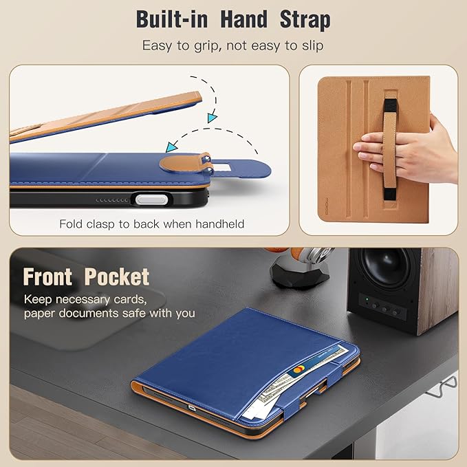 MoKo for iPad (A16) 11th Generation Case 11 inch 2025, iPad 10th Generation Case 10.9" 2022 with Pencil Holder & Pocket, Premium Leather Folio Stand Cover, Multiple Viewing Angles, Navy Blue