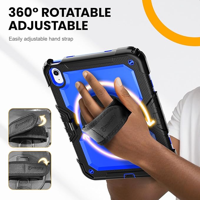 timecity for iPad (A16) 11th/ 10th Generation Case 11''/ 10.9 Inch (2025/2022) - Heavy Duty Protective Cover with Screen Protector, Stand, Shoulder Strap & Pencil Holder | Kids-Friendly - Dark Blue