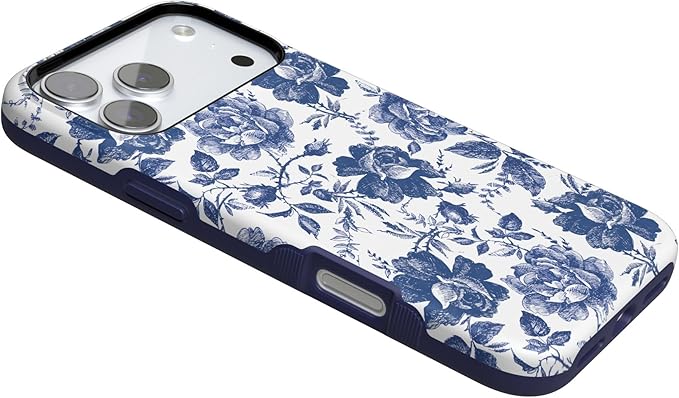 Casely iPhone 17 Pro Case | Rose to Fame | Blue & White Rose Floral | Compatible with MagSafe | Bold Protective Design